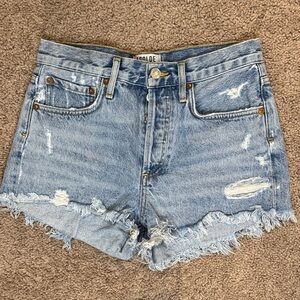 Agolde Light Blue Frayed Hem Jean Shorts - Parker